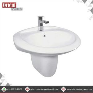 อ่างล้างหน้าแบบกลมสำหรับห้องน้ำอ่างล้างหน้าติดผนังอ่างล้างมือครึ่งฐานอุปกรณ์สุขภัณฑ์เซรามิกทรงกลมขนาดพอเหมาะ - Product Image 2
