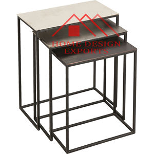 Mesa nido de metal de acero inoxidable con tapa de cristal y muebles de sala de estar modernos para café, Mesa Central a precio mayorista - Product Image 5
