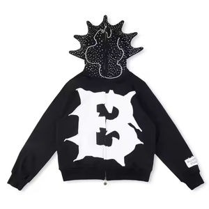 Sweat à capuche intégral SS25 Glo Gang pour homme et femme, broderie en strass, fermeture éclair, 100% coton, décontracté, hiver, capuche, uni, tissu en molleton 450GSM - Product Image 1