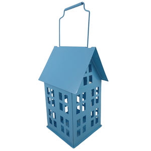 Wedding Decorative Metal Hut Shaped <b>Lantern</b> Blue Powder Coating <b>Candle</b> <b>Holder</b> For Living Room Decoration Handmade in Bulk - Product Image 1