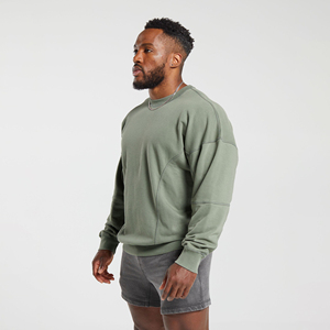 Personnalisé 380gsm Lourd Épais Surdimensionné DTG Impression Acide Lavé Vintage À Manches Longues Recadrée Ras Du Cou Sweat Hommes - Product Image 2