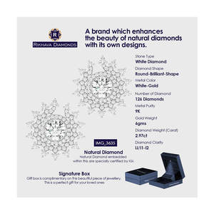 Pendientes de Diamantes Indios de Oro Blanco de 10K de Último Diseño, 2.97ct, 126 Piedras, Diamantes Rikhava para Boda y Compromiso - Product Image 3