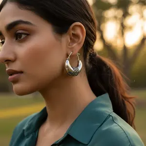 925 <b>Silver</b> Oval <b>Hoop</b> <b>Earrings</b> Classic Gold Plated Dainty Jewelry for Women for Wedding Party or Gift - Product Image 2