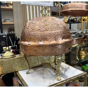 Calentador de Comida Premium de Cobre Antiguo con Tapa de Domo y Soporte, Calentador de Comida Hecho a Mano para Hoteles, Restaurantes, Eventos de Catering - Product Image 4