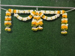 Tela flor Toran Bhandarwar puerta colgante para decoración de festivales respetuoso con el medio ambiente SUR DE LA India puerta cenefa Diwali decoración de la boda - Product Image 3