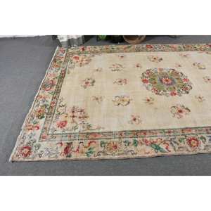 Alfombra turca Vintage área grande 6,6X9,8 pies clásico Beige rojo patrón abstracto Material de lana 10mm látex para habitación de pasillo - Product Image 3