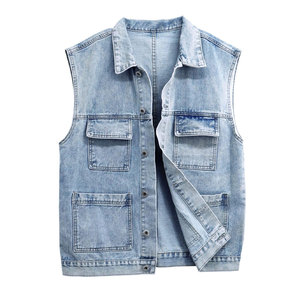 Oem Design Men Slim Fit Chaleco de mezclilla Casual Transpirable de alta calidad Sin mangas Jeans Chaqueta Estilo personalizado Patrón Chaleco de mezclilla - Product Image 5