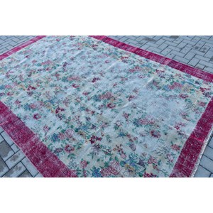 พรมวินเทจขนาด 6.7x9.7 ฟุต พรมตุรกีขนาดใหญ่ พรมขอบสีแดงน้ำเงิน - Product Image 4