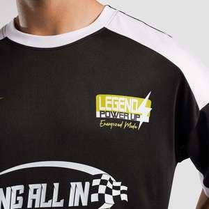 เสื้อกีฬาผ้าฝ้ายโพลีเอสเตอร์ระบายอากาศได้ดีและกางเกงขาสั้นพิมพ์ลายขนาดใหญ่พิเศษ5XL สีดำ - Product Image 5