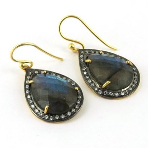 Pure Joy Created Blue White Labradorite White CZ <b>Huggie</b> <b>Earrings</b> 925 <b>Sterling</b> <b>Silver</b> Bohemian Style Jewelry - Product Image 1