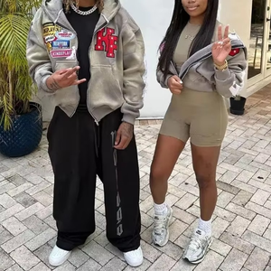 Sudadera con capucha de felpa francesa con parche bordado con logotipo personalizado, sudadera recortada con cremallera de algodón 100% de peso pesado desteñida al sol para invierno - Product Image 5