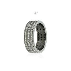 Rose Cut Natural Diamond Three Line Oxidized 925 Silver Full Eternity Band Anillo de pila hecho a mano Joyería fina al por mayor - Product Image 3