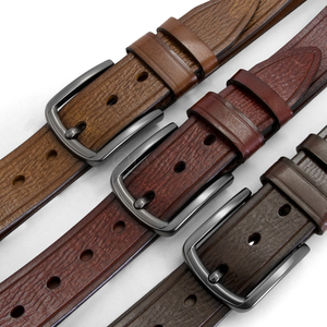 เข็มขัดหนังแท้กันน้ำสำหรับผู้ชาย หัวเข็มขัดโลหะผสมทรงสี่เหลี่ยม ลายเรียบแบบปรับแต่งได้ - Product Image 1