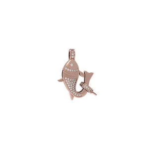 Pave Setting Diamond Clasp Finding, 14k Rose Gold Lock Clasp Diamond Finding, Lobster Lock Clasp Fish Finding Jewelry
