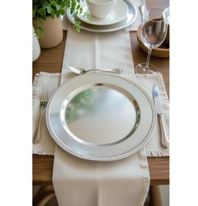 Platos de Presentación de Metal Plateado de Lujo con Cuentas para Decoración de Bodas, Plato Base Redondo de Acero Inoxidable, Vajilla al por Mayor - Product Image 4