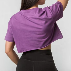 Top Corto Liso para Mujer, Personalizado OEM, de Alta Calidad, Sexy, con Logotipo, Corto, Ajustado, Cuello Redondo, Algodón Liso - Product Image 2