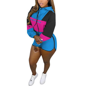 ชุดครอปแบบ2024มีฮู้ดสำหรับผู้หญิงชุดกางเกงขาสั้น2ชิ้นชุดกางเกงขาสั้นเสื้อครอปวิ่งชุดผู้หญิงกางเกงสองชิ้น - Product Image 2