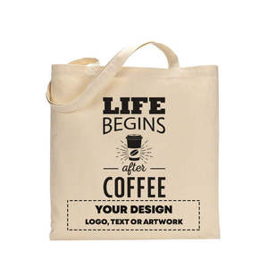 Las Vidas Comienzan Después del Café, Bolsas de Tela Reciclables con Diseño para Cafeterías - Product Image 1