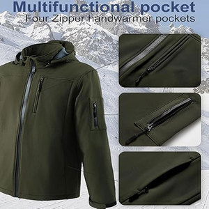 Repelente al agua a prueba de viento respetuoso con el medio ambiente cuello alto logotipo frontal Vintage personalizable chaqueta Softshell para invierno mantener el calor - Product Image 4