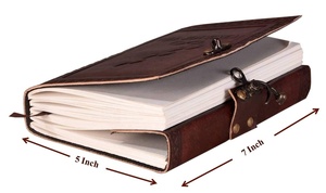 엠보싱 스타 & 앤티크 잠금 A5 친환경 아티스트 스케치북 여행 저널 선물이있는 수제 정품 가죽 다이어리 - Product Image 5