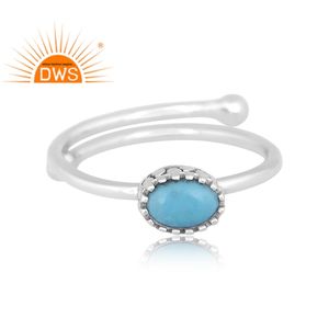 Newly design fine sterling silver natural Arizona Turquoise gemstone adjustable ring jewelry manufacturer - Product Image 2