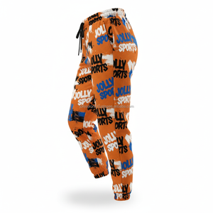 Haute qualité femmes pantalons de survêtement 280 GSM coton Polyester polaire Orange partout impression Logo personnalisé broderie pantalons pour femmes - Product Image 3