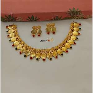 Antique Gold Plated Temple Design Necklace <b>Set</b> Embellished with Pota Stones Elegant Ethnic <b>Jewelry</b> <b>for</b> <b>Women</b> - Product Image 3
