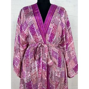 Vintage Silk Riya Short <b>Kimono</b> Lightweight Boho Robe Perfect <b>Beach</b> Coverup for Her Recyclable Swimsuit Accessory Soft Breathable - Product Image 2