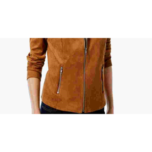 Style Co Women's Brown Faux <b>Suede</b> Moto <b>Jacket</b> Autumn Season Stand Collar <b>Bomber</b> Style Solid Pattern Custom PU Petite Medium XL - Product Image 3