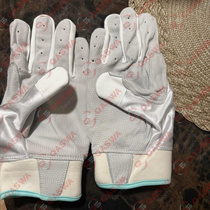 Gants de frappe de baseball à quantité minimale de commande basse avec logo personnalisé et paume en cuir à manchette courte de couleur blanche - Product Image 2