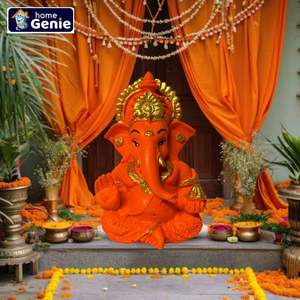HOME GENIE Lord Ganesha Idol para Pooja Room Car Dashboard & Gifting | Estatua de poliresina naranja con detalles dorados - Product Image 5