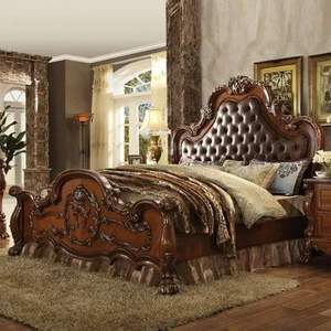 Cama de Madera Maciza con Chapa de Caoba Marrón Antigua, Diseño Clásico Tradicional, Tallada a Mano, Estilo Daabadi Furnico, Tamaño King, Personalizable - Product Image 1
