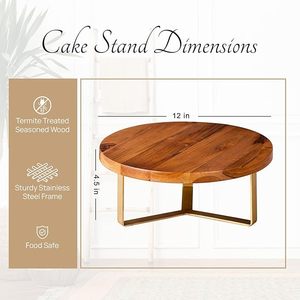 Soporte de pastel de aluminio y madera con base lisa, perfecto para exhibición profesional de horneado y presentaciones de boda - Product Image 4