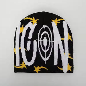 Gorro de lana pura del fabricante, gorros Bennie de punto cálido para Unisex con patrón a cuadros para viajes de invierno - Product Image 1