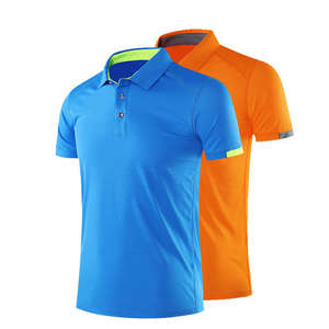 เสื้อโปโลแขนสั้นสำหรับผู้ชาย, เสื้อยืดกอล์ฟผ้าคอตตอนสีทึบปักลายสีตัดกันโลโก้ตามสั่ง - Product Image 4