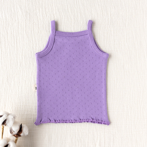 Débardeur tricoté violet sans manches pour bébé, col rond, en coton respirant, pour nourrisson et tout-petit, tenue décontractée avec volants, été, 0-24 mois - Product Image 2