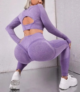 G ชุดโยคะผู้หญิงที่ให้ผลกระทบสูงเสื้อสายคล้องคอเอวด้านหน้าแต่งระบายด้านหลังเป็นรูปตัววีเลกกิ้งเนื้อแข็งระบายอากาศได้ดี - Product Image 5