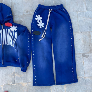 Service OEM, vêtements de rue d'hiver, coupe régulière, survêtement entièrement orné de strass, sweat-shirt décontracté et jogging pour homme, 100% coton - Product Image 3