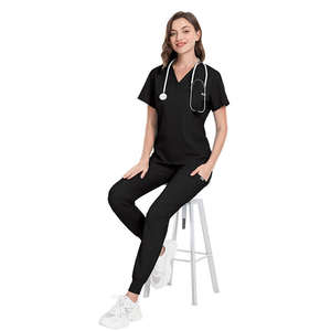 Uniforme Médico Unisex de Manga Corta con Cuello en V para Mujer, Conjunto de Uniforme de Enfermera de Hospital, Estilo Bata de Laboratorio, Tejido de Algodón y Poliéster, Talla XL - Product Image 1