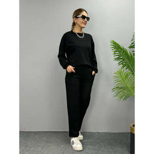 Conjunto de Dos Piezas de Blusa y Pantalón de Viscosa con Cuello Redondo y Manga Larga para Mujer, 26777 - Negro - Product Image 5