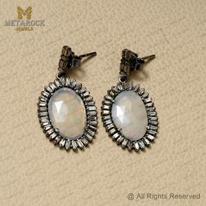 14k Gold Baguette Diamond Designer Drop <b>Earrings</b> <b>Opal</b> Gemstone 925 Silver Dangle <b>Earrings</b> Women's Jewelry Wholesale - Product Image 3