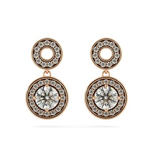Pendientes colgantes de diamantes con doble halo redondo, diamantes cultivados en laboratorio de 0.72 ct en platino, ideales para fiestas. - Product Image 1