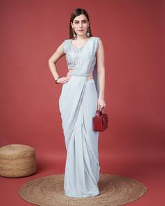 ผ้าส่าหรีมีขอบงานปักผ้า Georgette ล่าสุดดีไซน์เนอร์ - Product Image 5