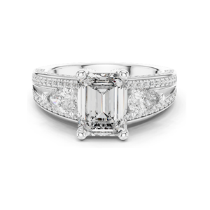 3.1 CT Lab-Grown Diamond Engagement <b>Ring</b> <b>Emerald</b> Cut with Pear-Shaped Side Stones 18KT, 14KT, 10KT Gold & 925 <b>Silver</b> - Product Image 3