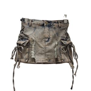 กางเกงขาสั้นผ้ายีนส์เอวสูงของผู้ชายระบายอากาศได้ดีฤดูร้อนมีซิปและเชือกรูด - Product Image 2