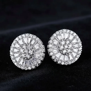 Pendientes de Plata de Ley 925 con Diamantes Moissanite VVS de Corte Baguette y Redondo, Estilo Iced Out, para Mujer - Product Image 1