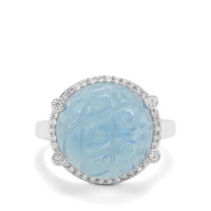 Bague en aquamarine Alaotra 11,05 ct, taille princesse, zircon blanc, argent sterling plaqué or 18 carats - Product Image 2