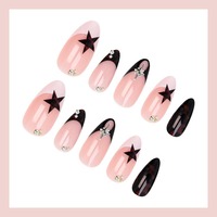 HYC-DZ-1703 Faux Ongles Marron Amande à Coller 24 Pièces, Motif Étoile Doux et Tendance, Réutilisables, Vente en Gros