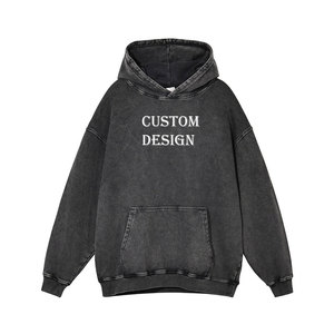 Hombres de algodón de gran tamaño Vintage Stone Acid Wash Hoodies Custom Logo Black Gallery Paint Splatter Sudadera con capucha desgastada - Product Image 4