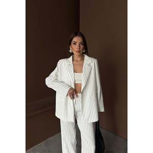<b>White</b> Striped Jacket And Trousers <b>Set</b> - <b>White</b> - Product Image 5